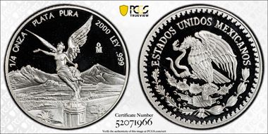 2000-Mo 1/4 oz Libertad Ag PR70DCAM