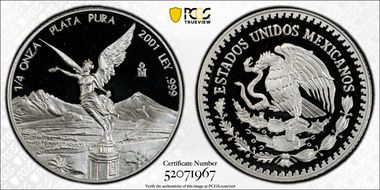 2001-Mo 1/4 oz Libertad Ag PR69DCAM