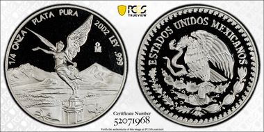 2002-Mo 1/4 oz Libertad Ag PR69DCAM