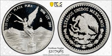 1996-Mo 1/20 oz Libertad Ag PR69DCAM