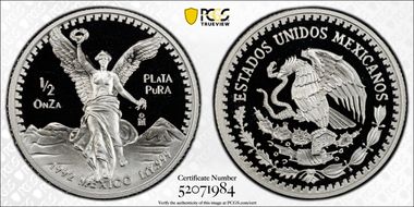 1992-Mo 1/2 oz Libertad Ag PR70DCAM
