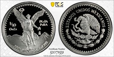1993-Mo 1/10 oz Libertad Ag PR69DCAM