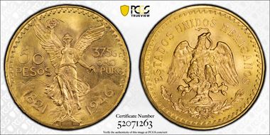 1946 50 Peso KM-481  Au MS65
