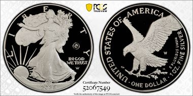 2025-W $1 Silver Eagle w/ Laser Privy First Strike PR70DCAM