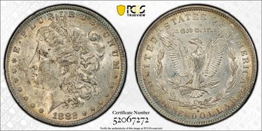 1882-O/S $1 VAM 3, O/S Flush AU55