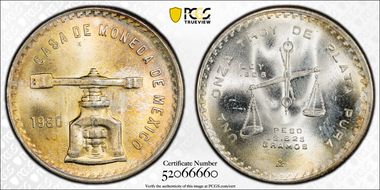 1980/9-Mo Onza KM-M49b.5  Ag MS65