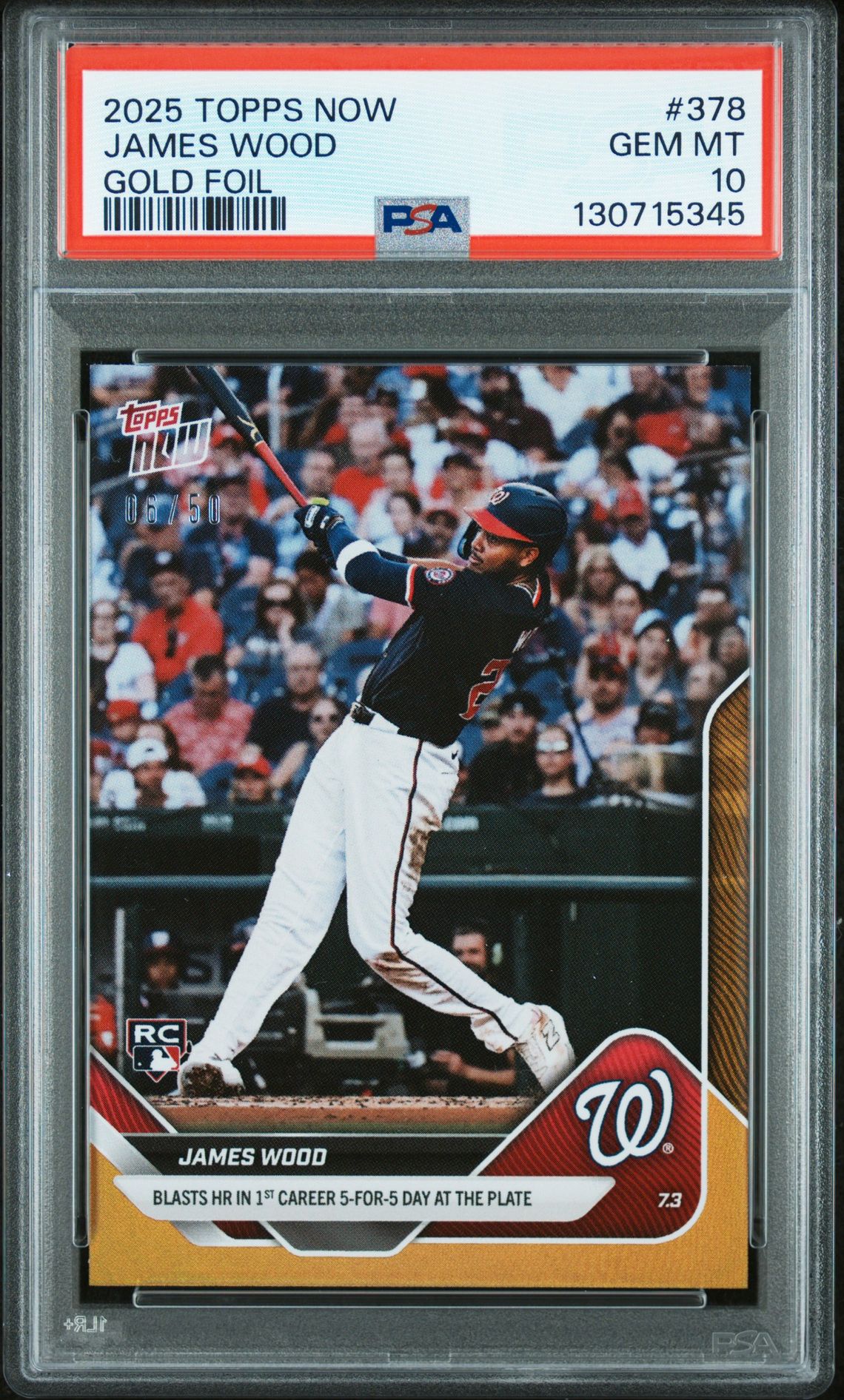 2025 Topps TOPPS NOW GOLD FOIL #378 James Wood front