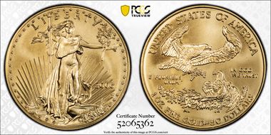 2006-W $50 Burnished Gold Eagle 20th Anniversary SP70
