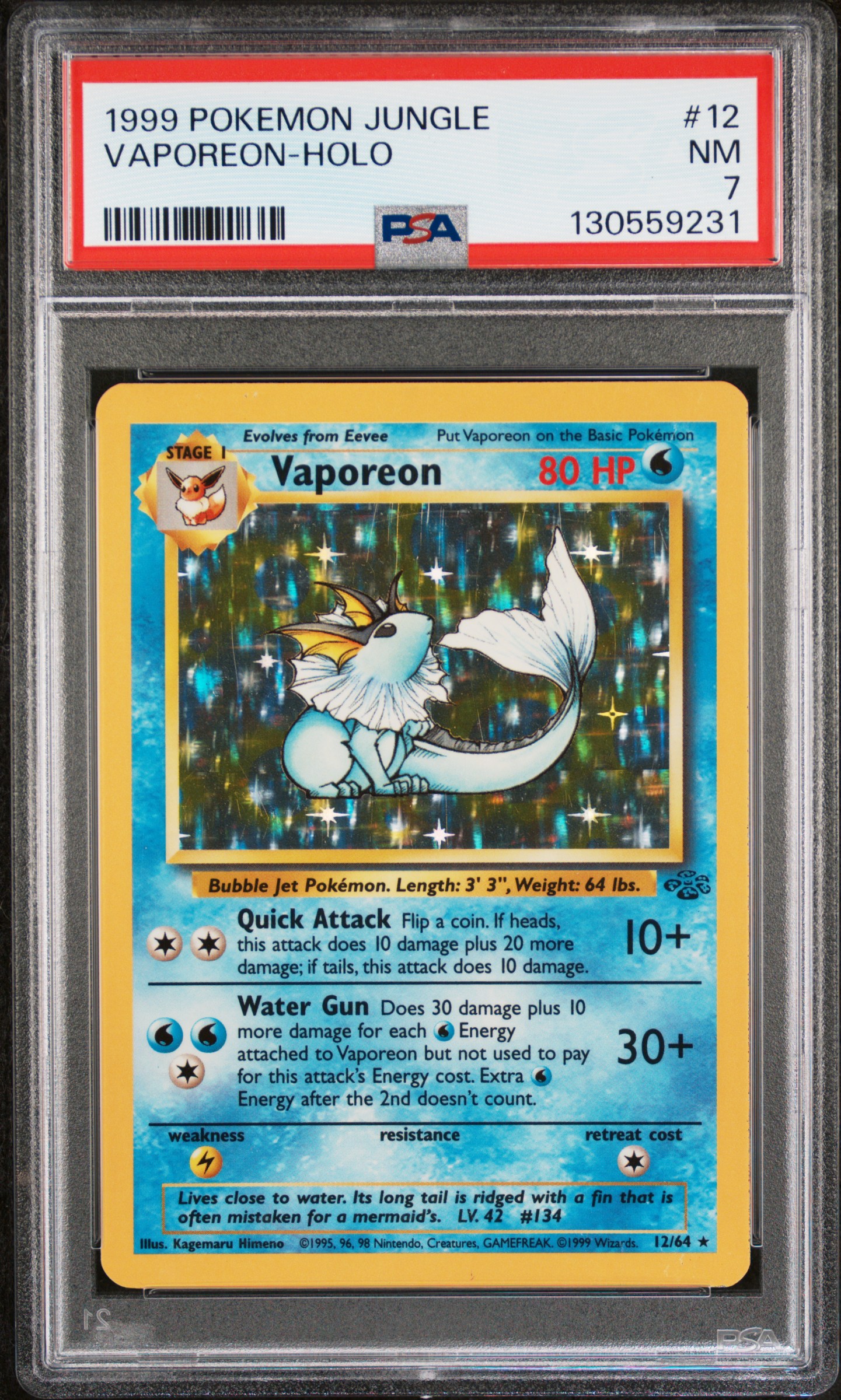 1999 #12 Vaporeon-Holo PSA 7 Jungle Pokemon