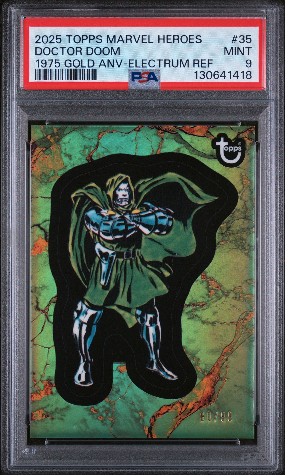 2025 Topps TOPPS MARVEL COMIC BOOK HEROES 1975 GOLD ANNIVERSARY 1975 GOLD ANV-ELECTRUM REF #35 Doctor Doom front