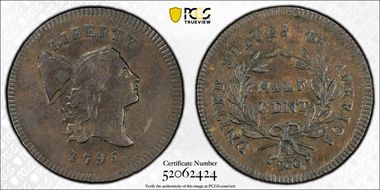 1795 1/2C Plain Edge, No Pole AU53BN