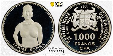 1971 1000 Fr Femme Somba 999.9 below S PR66DCAM
