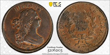 1806 1/2C Large 6, Stems AU58+ BN