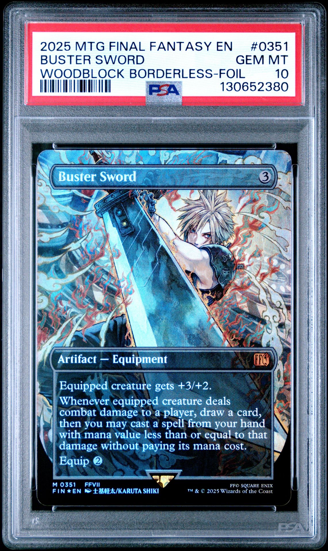 2025 MTG MAGIC THE GATHERING FINAL FANTASY WOODBLOCK BORDERLESS #0351 Buster Sword front
