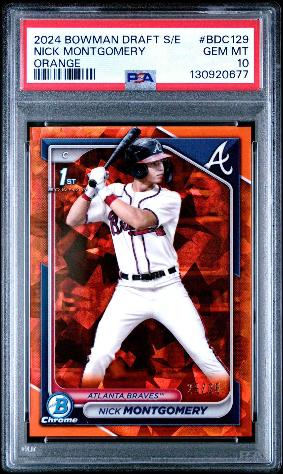 2024 Bowman Draft Sapphire Edition Nick Montgomery #Bdc129 (Orange) Gem Mt 10 front