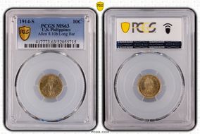 1914-S 10C Allen 8.10b Long Bar MS63