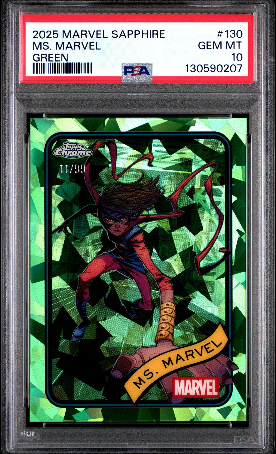 2025 Topps Chrome TOPPS CHROME MARVEL SAPPHIRE EDITION GREEN #130 Ms. Marvel front
