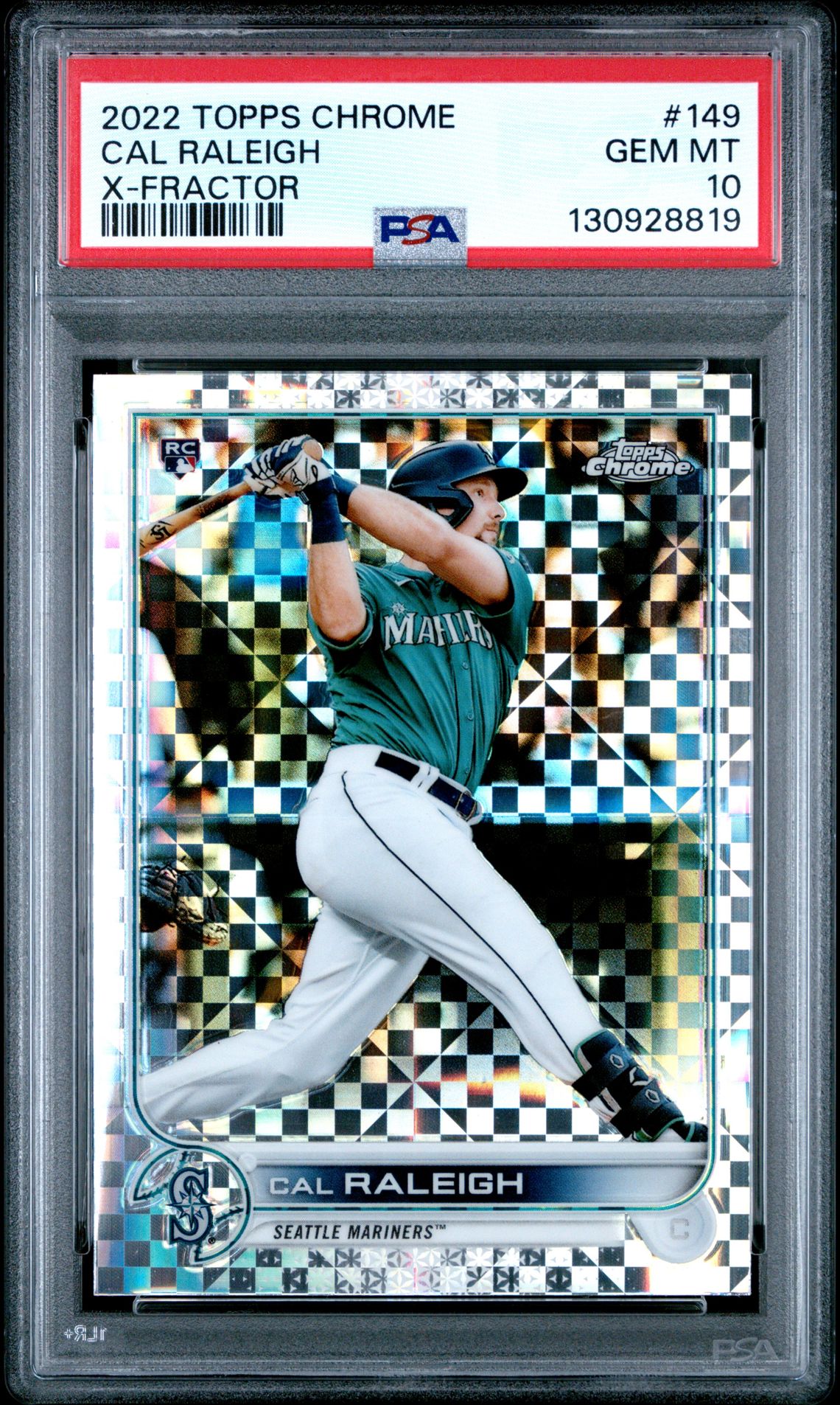 2022 Topps Chrome Cal Raleigh #149 (X-Fractor) Gem Mt 10 front