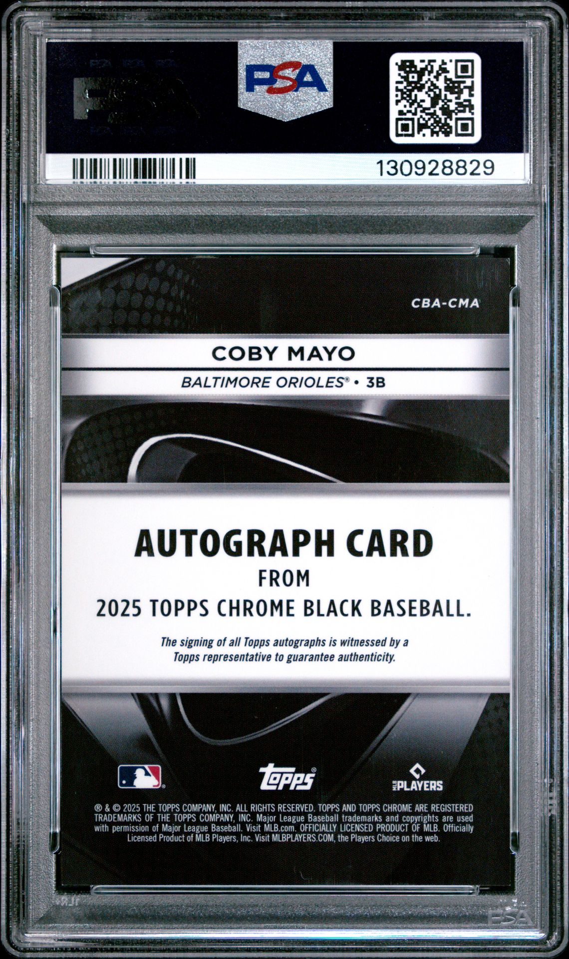 2025 Topps Chrome Black Autographs Coby Mayo #Cma (Auto-Gold Mini Diamond) Nm-Mt 8 back