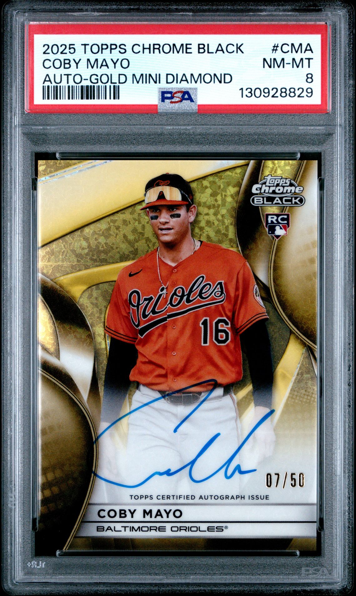 2025 Topps Chrome Black Autographs Coby Mayo #Cma (Auto-Gold Mini Diamond) Nm-Mt 8 front