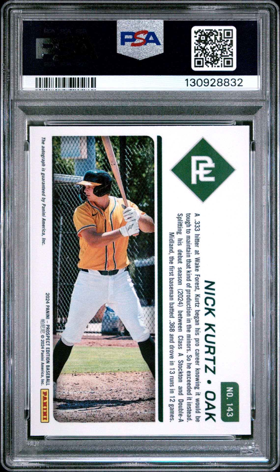 2024 Panini Prospect Edition Prospect Ticket Nick Kurtz #143 (Prospect Ticket-Signature) Gem Mt 10 back