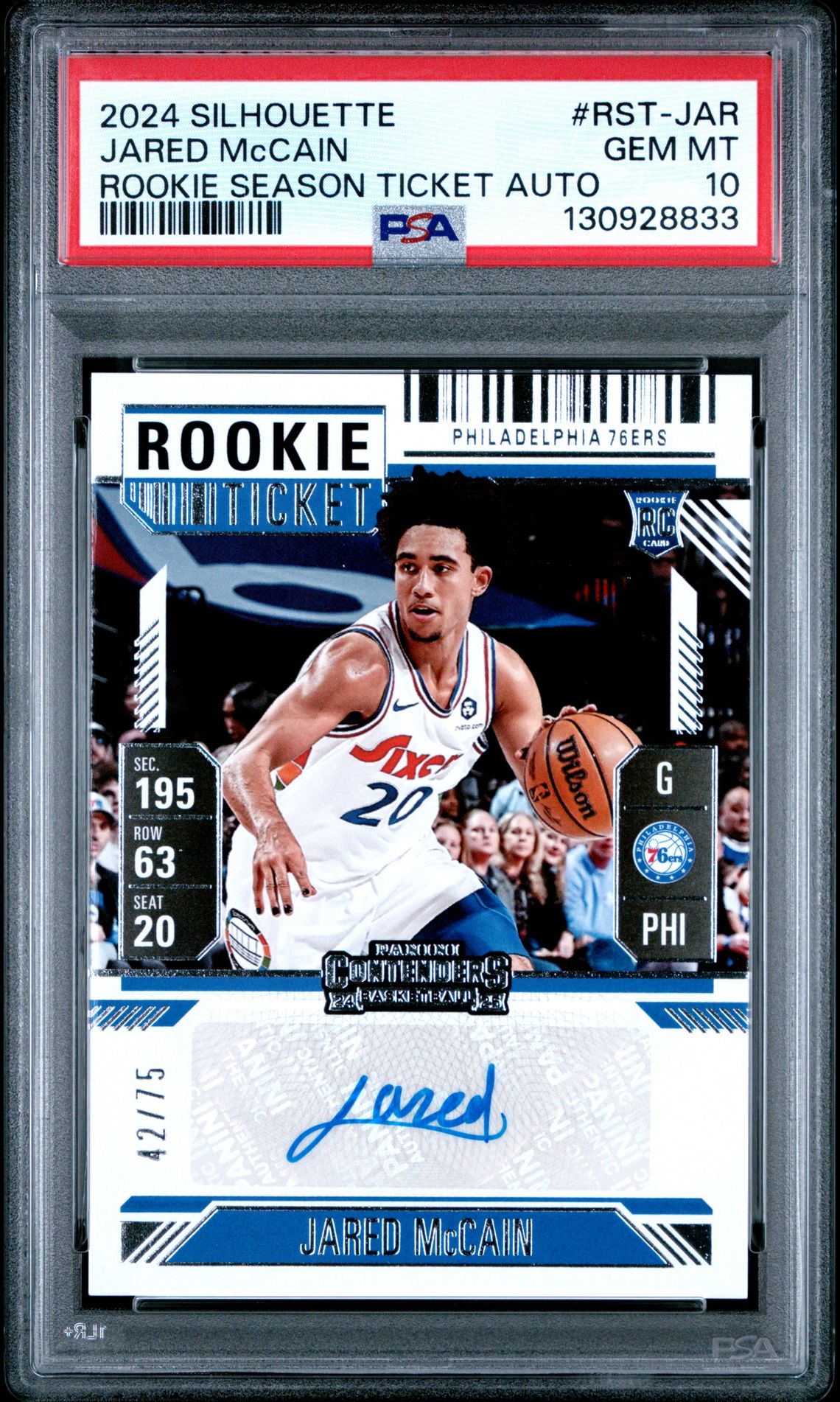 2024 Panini Silhouette Rookie Season Ticket Autographs Jared Mccain #Rst-Jar Gem Mt 10 front