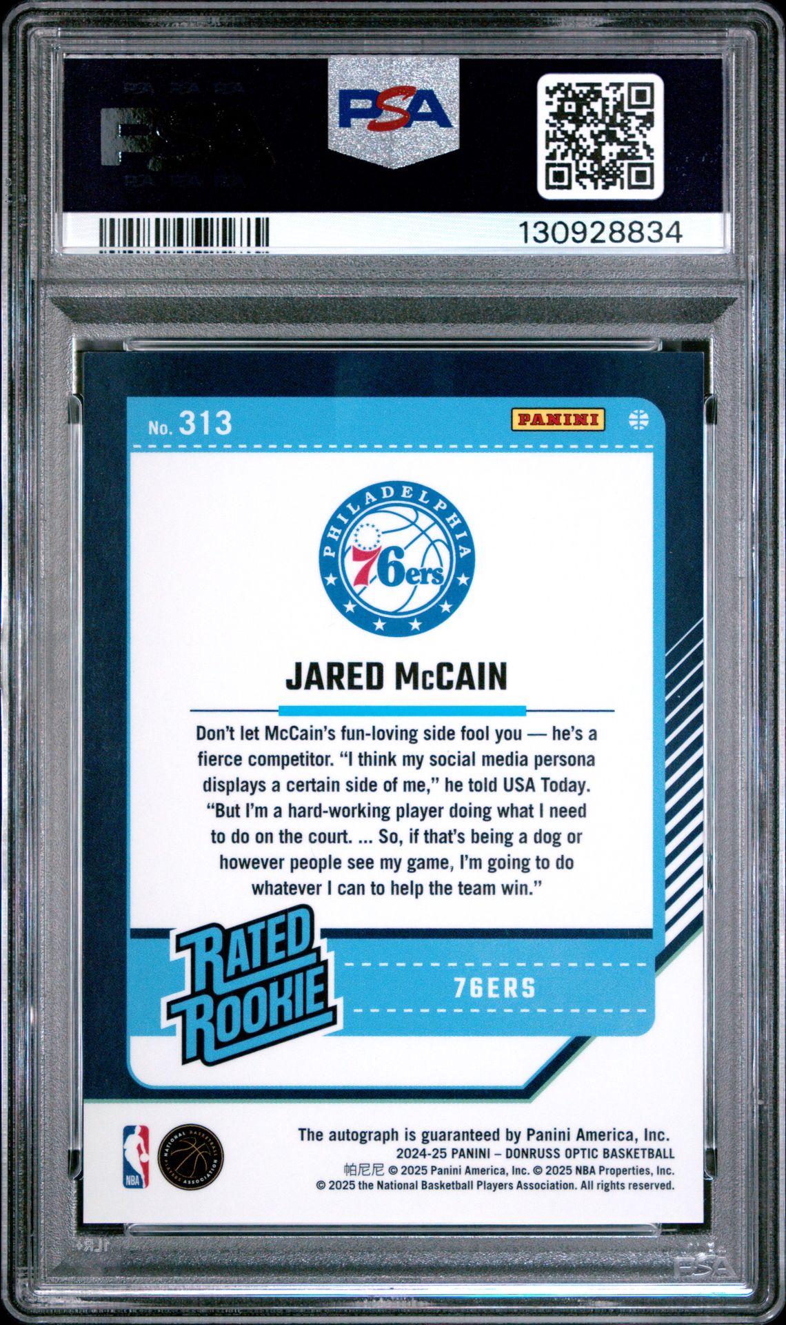 2024 Panini Donruss Optic Jared Mccain #313 (Signature) Gem Mt 10 back