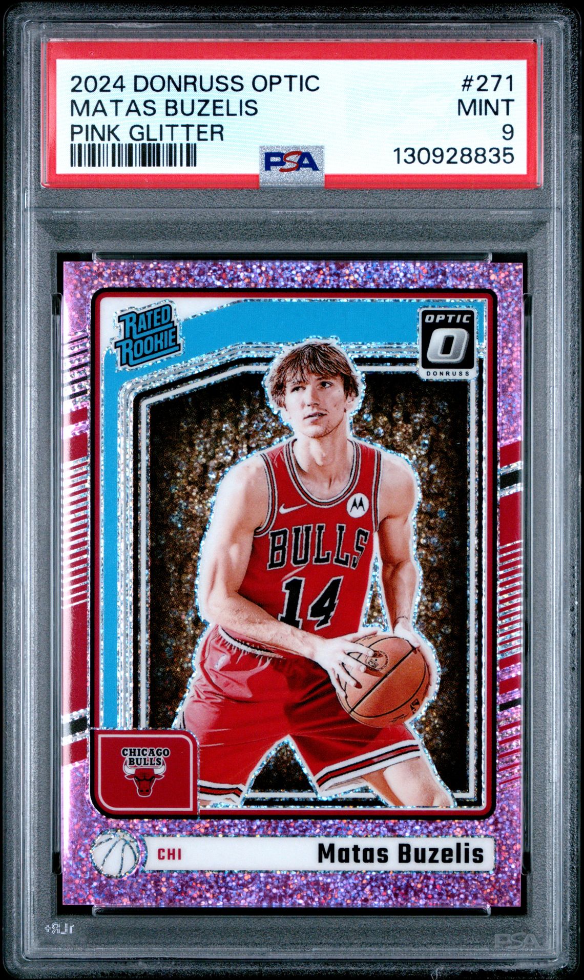 2024 Panini Donruss Optic Matas Buzelis #271 (Pink Glitter) Mint 9 front