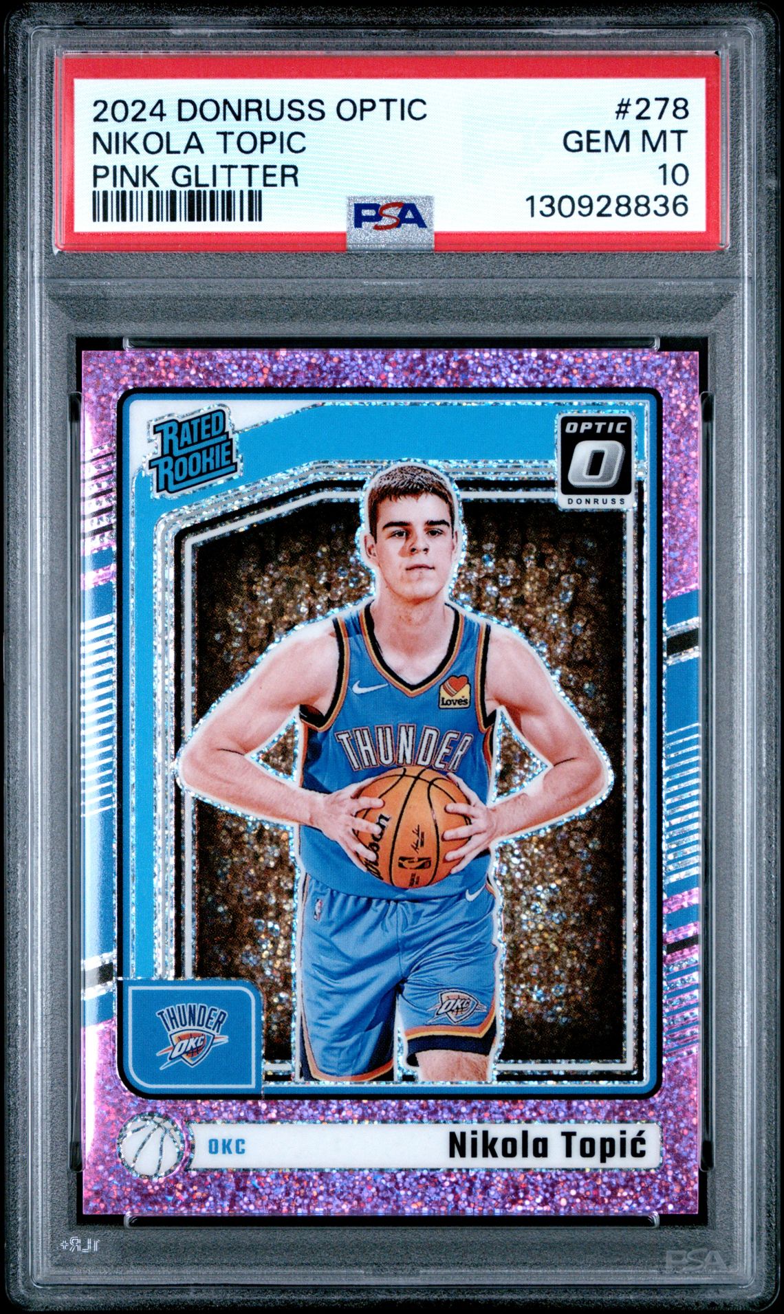2024 Panini Donruss Optic Nikola Topic #278 (Pink Glitter) Gem Mt 10 front