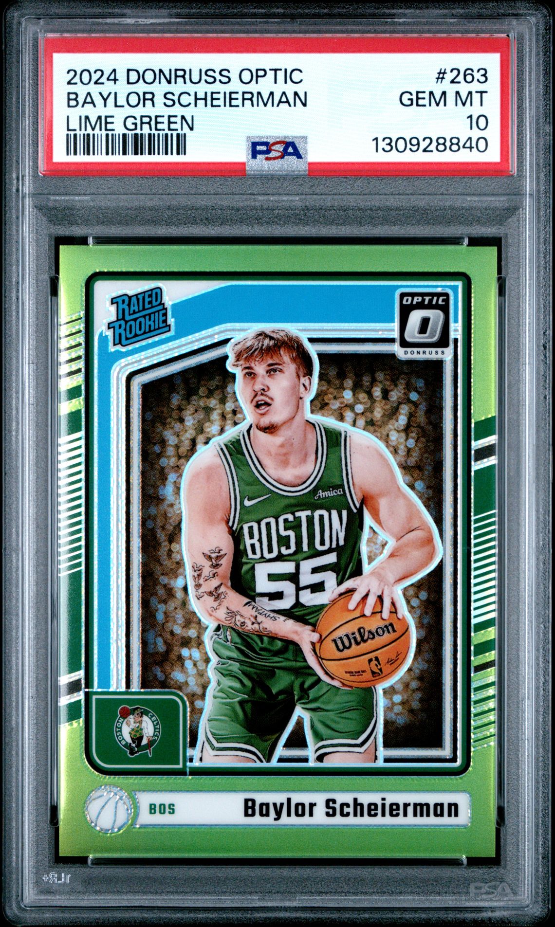 2024 Panini Donruss Optic Baylor Scheierman #263 (Lime Green) Gem Mt 10 front view - PSA graded GEM MT 10