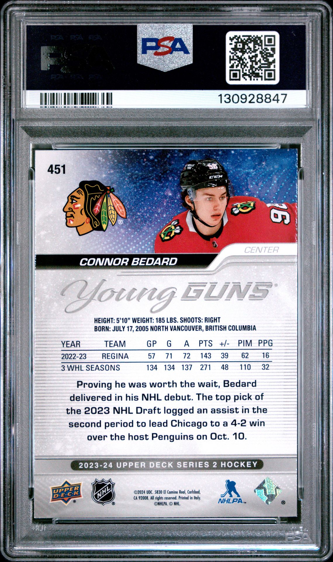 2023 Upper Deck Connor Bedard #451 Nm-Mt 8 back