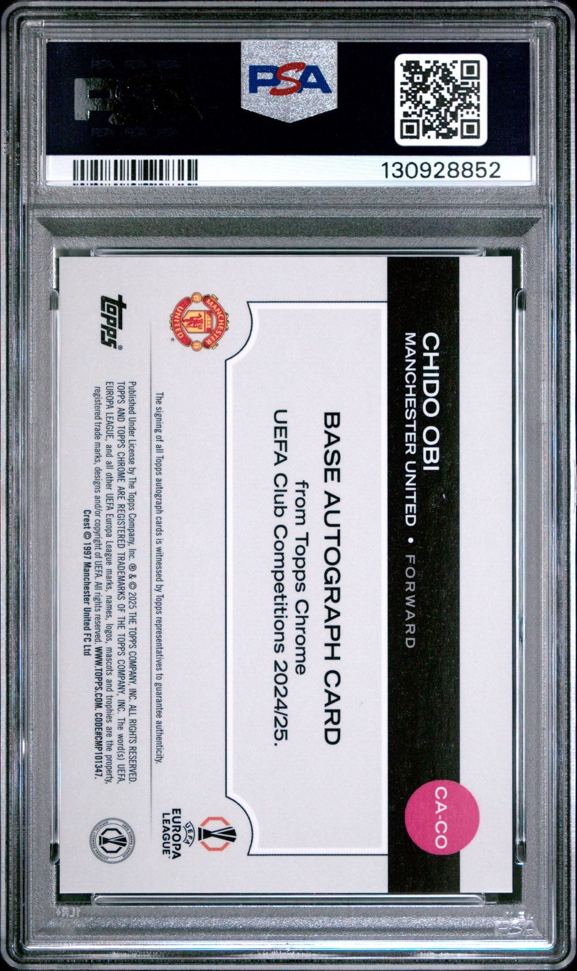 2024-25 Topps Chrome Uefa Club Competitions Chrome Autographs Chido Obi #Co (Chrome Auto-Toppsfractor) Gem Mt 10 back