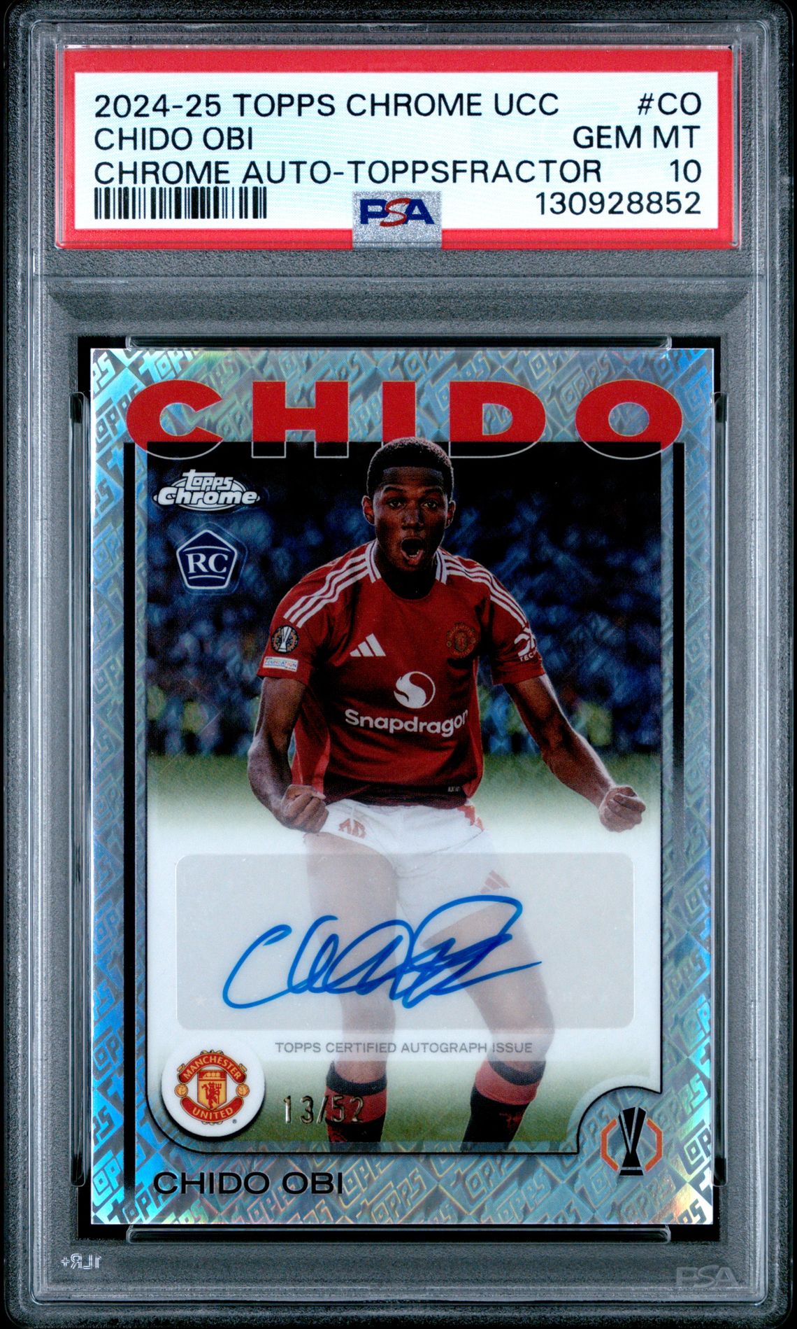 2024-25 Topps Chrome Uefa Club Competitions Chrome Autographs Chido Obi #Co (Chrome Auto-Toppsfractor) Gem Mt 10 front