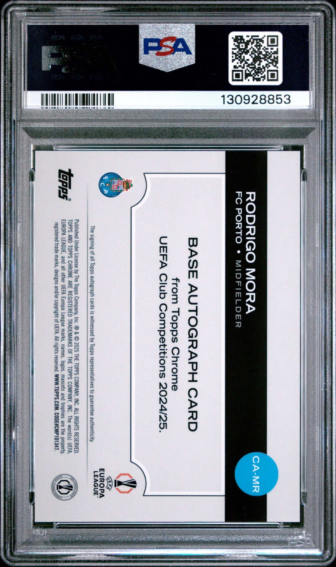 2024-25 Topps Chrome Uefa Club Competitions Chrome Autographs Rodrigo Mora #Mr (Chrome Au-Aqua Refractor) Mint 9 back