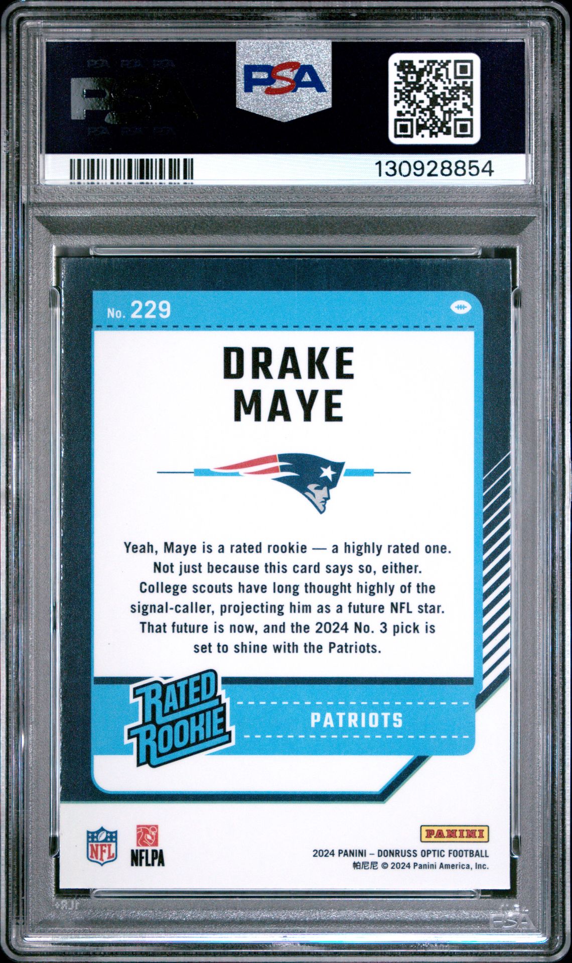 2024 Panini Donruss Optic Drake Maye #229 Mint 9 back