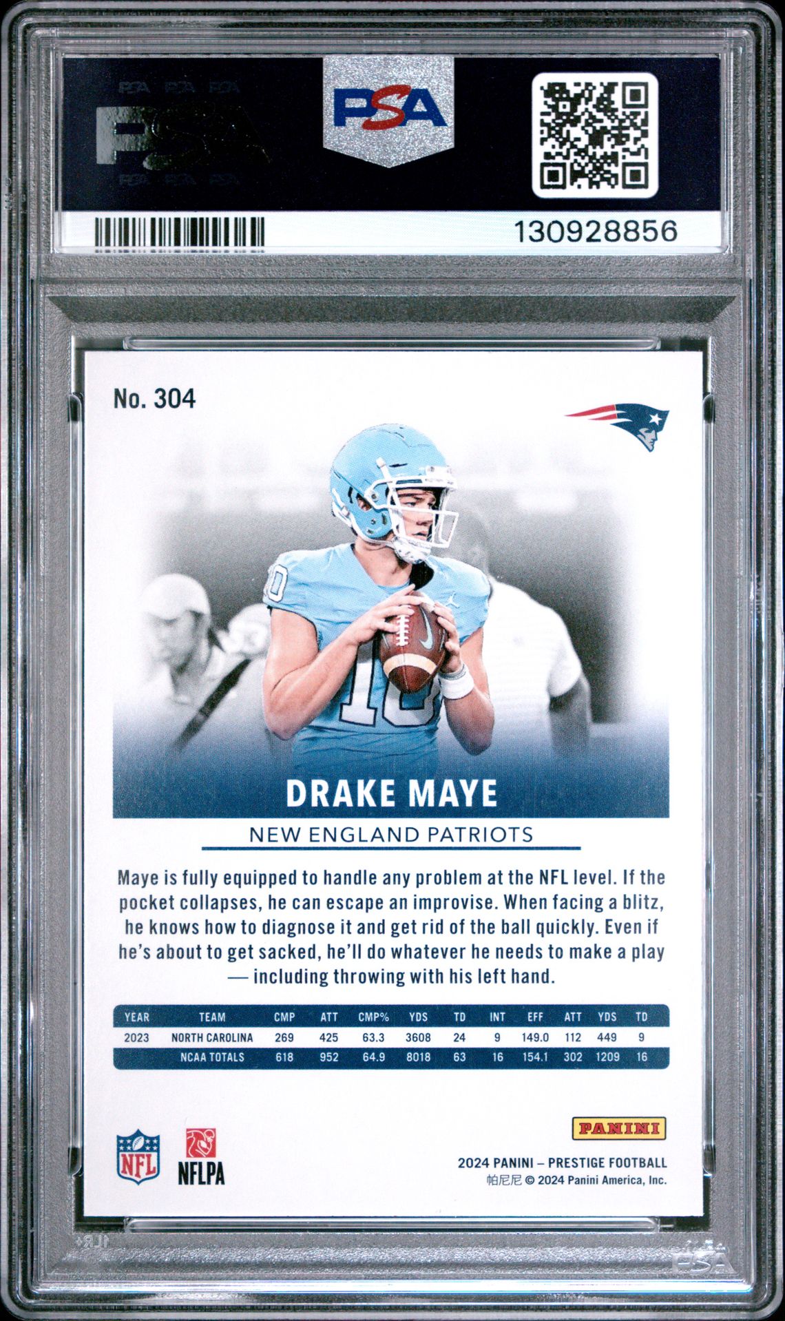2024 Panini Prestige Drake Maye #304 (Diamond Xtra Points) Gem Mt 10 back