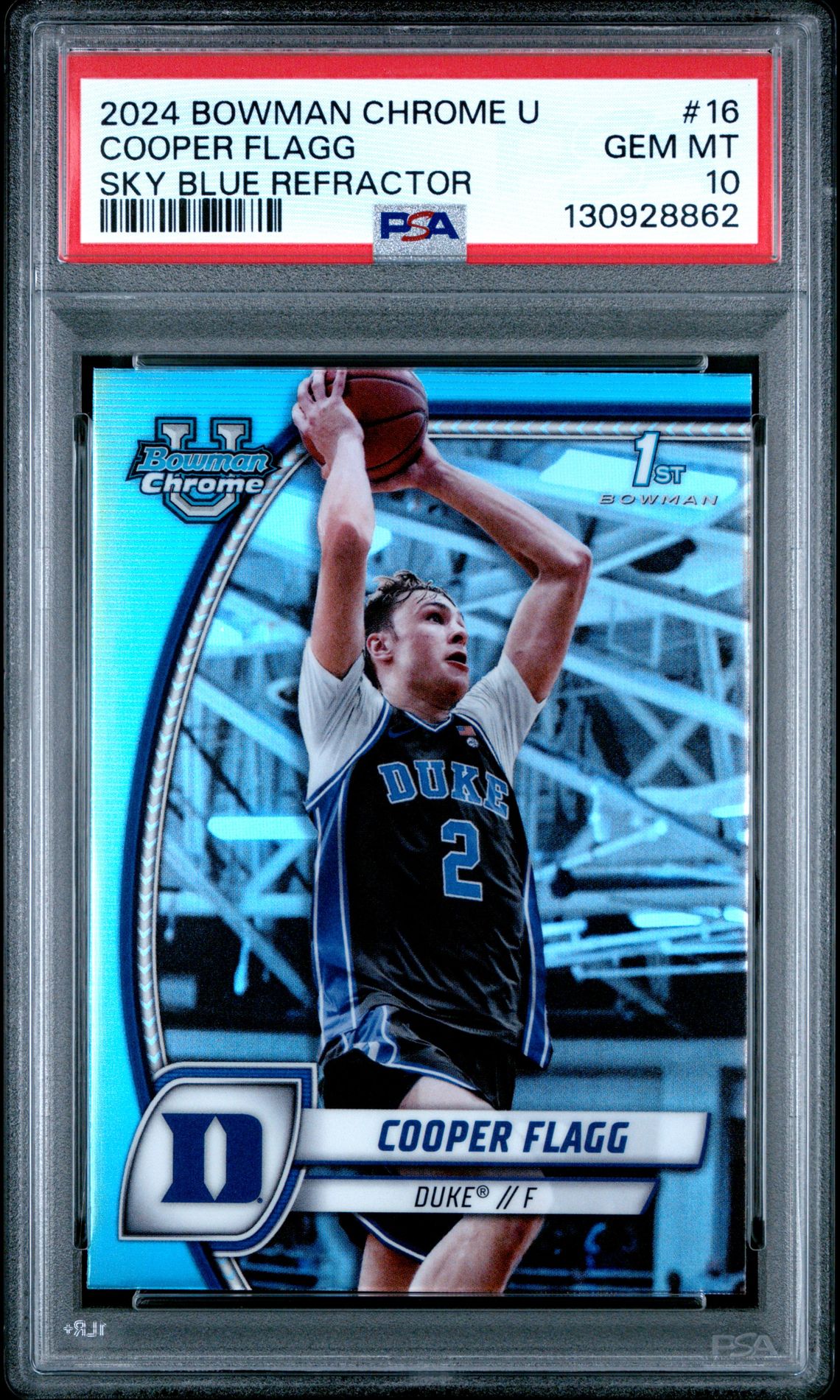 2024 Bowman Chrome University Cooper Flagg #16 (Sky Blue Refractor) Gem Mt 10 front