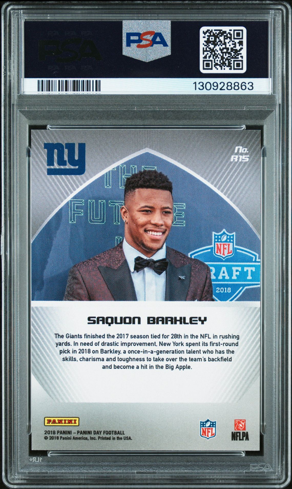 2018 Panini Day Nfl Draft Red Carpet Saquon Barkley #R15 (Nfl Draft Red Carpet) Mint 9 back