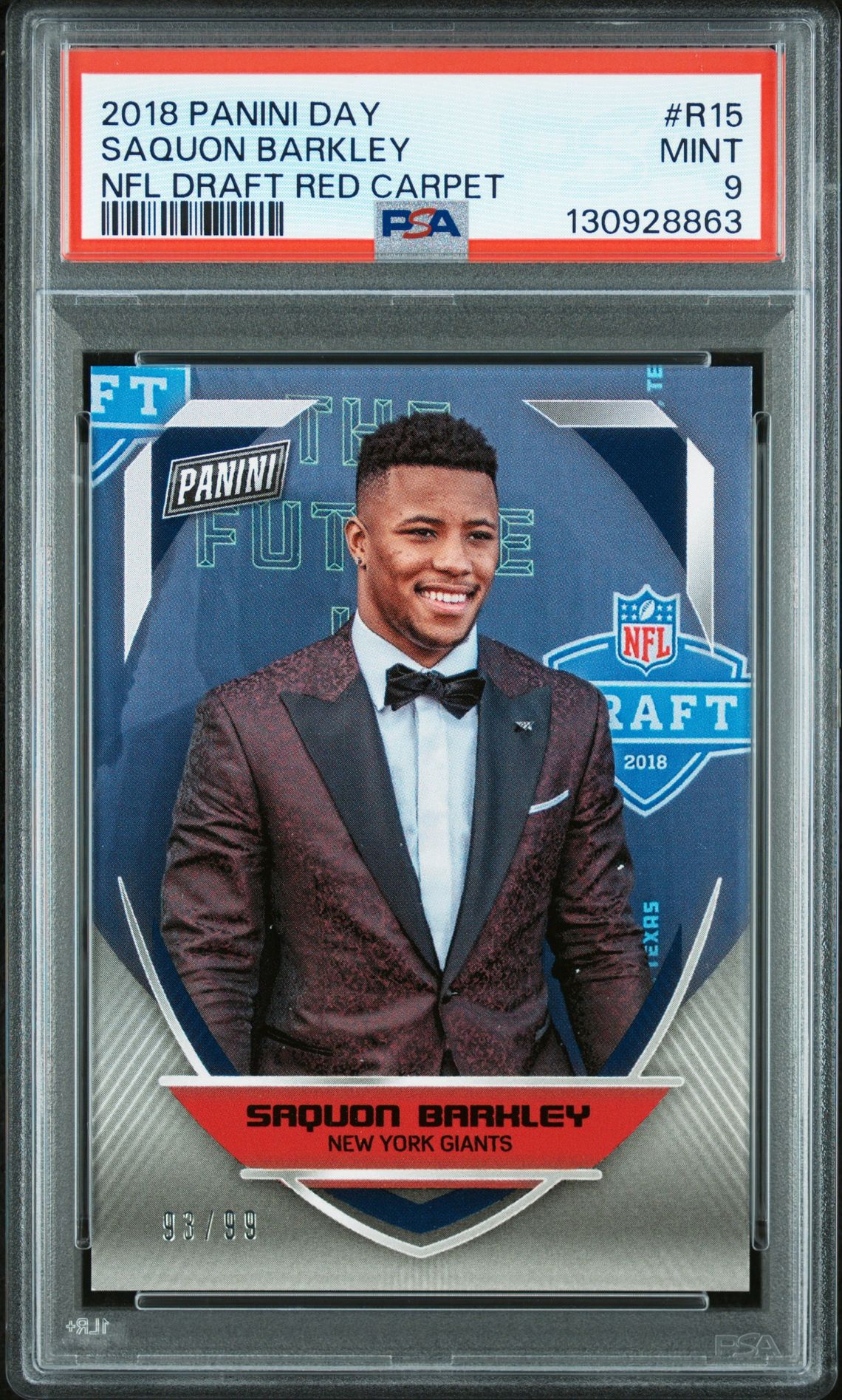 2018 Panini Day Nfl Draft Red Carpet Saquon Barkley #R15 (Nfl Draft Red Carpet) Mint 9 front