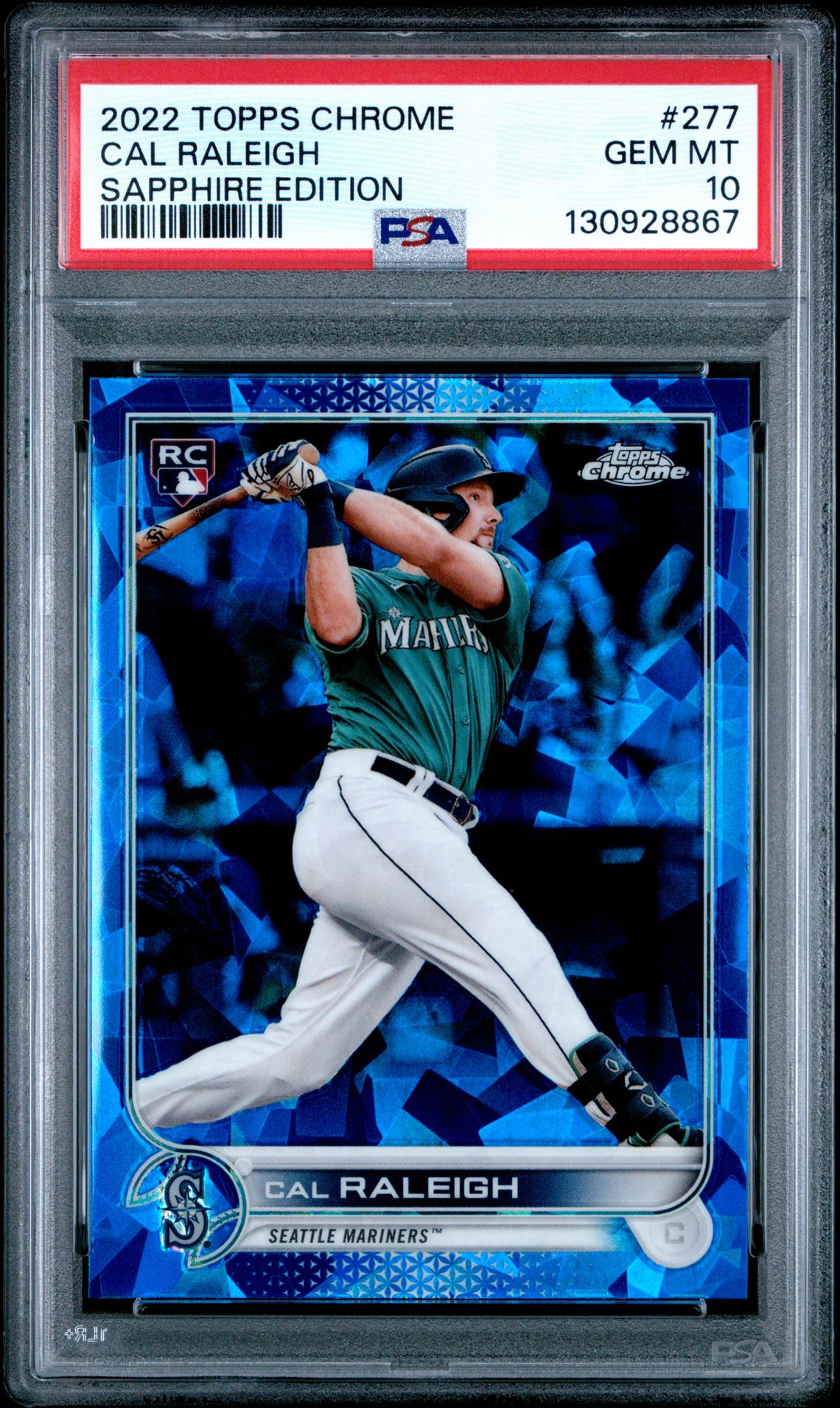 2022 Topps Chrome Sapphire Edition Cal Raleigh #277 (Sapphire Edition) Gem Mt 10 front
