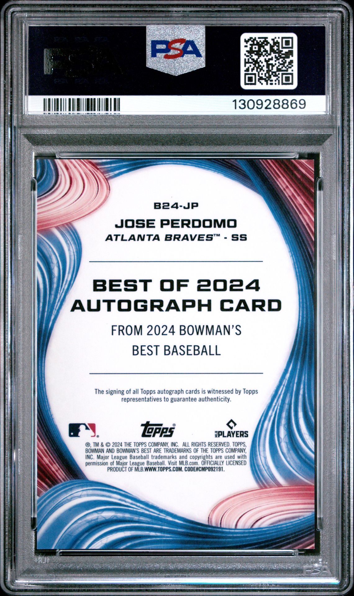 2024 Bowman's Best Best Of 2024 Autographs Jose Perdomo #B24Jp Mint 9 back