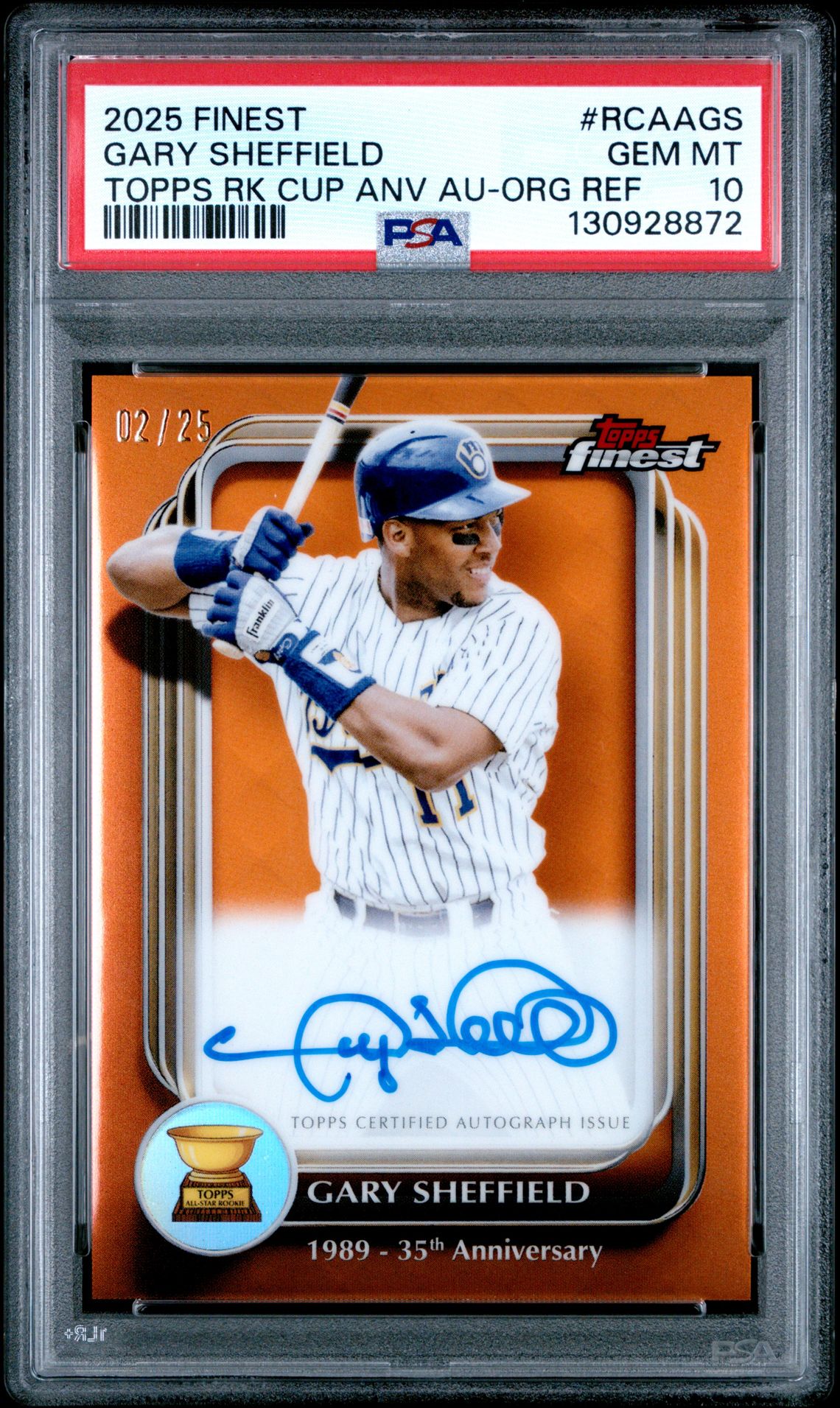 2025 Topps Finest Topps Rookie Cup Anniversary Autographs Gary Sheffield #Rcaags (Topps Rk Cup Anv Au-Org Ref) Gem Mt 10 front