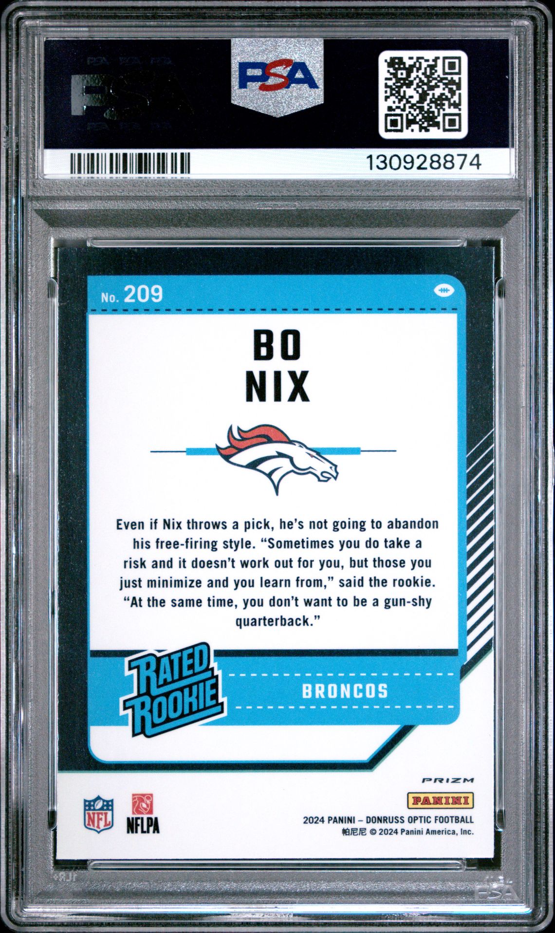 2024 Panini Donruss Optic Bo Nix #209 (Purple Shock) Mint 9 back