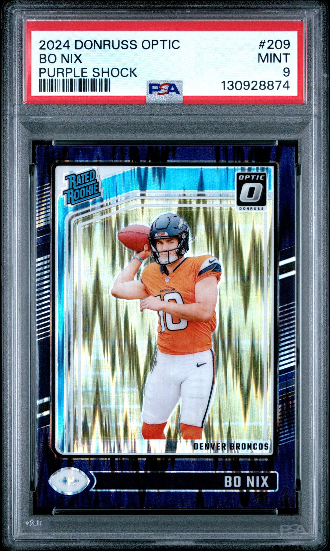 2024 Panini Donruss Optic Bo Nix #209 (Purple Shock) Mint 9 front