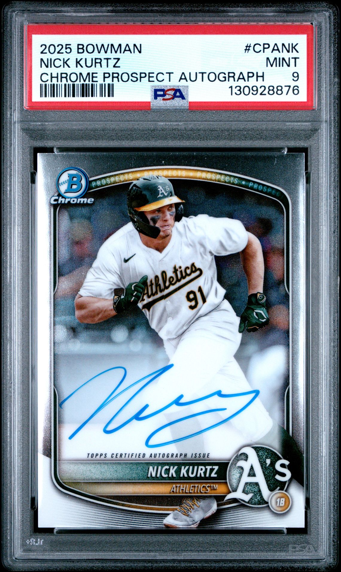 2025 Bowman Chrome Prospect Autographs Nick Kurtz #Cpank Mint 9 front