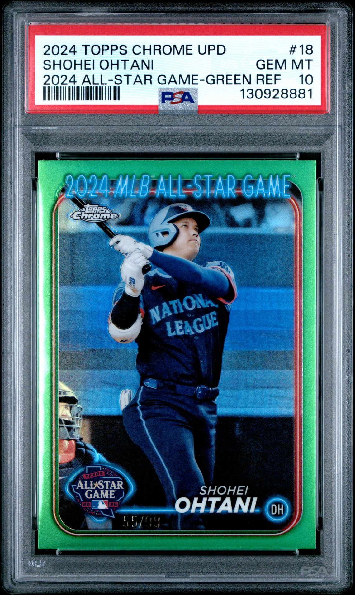 2024 Topps Chrome Update 2024 All-Star Game Chrome Shohei Ohtani #18 (2024 All-Star Game-Green Ref) Gem Mt 10 front