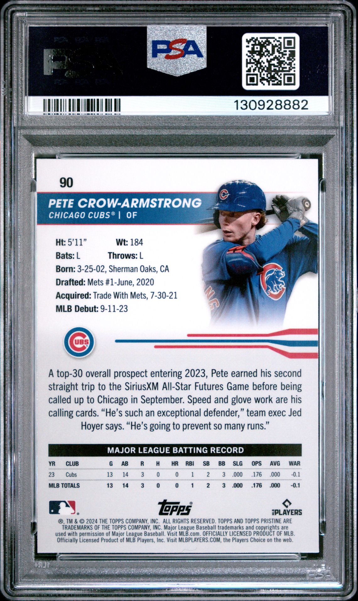 2024 Topps Pristine Pete Crow-Armstrong #90 (Green Refractor) Gem Mt 10 back