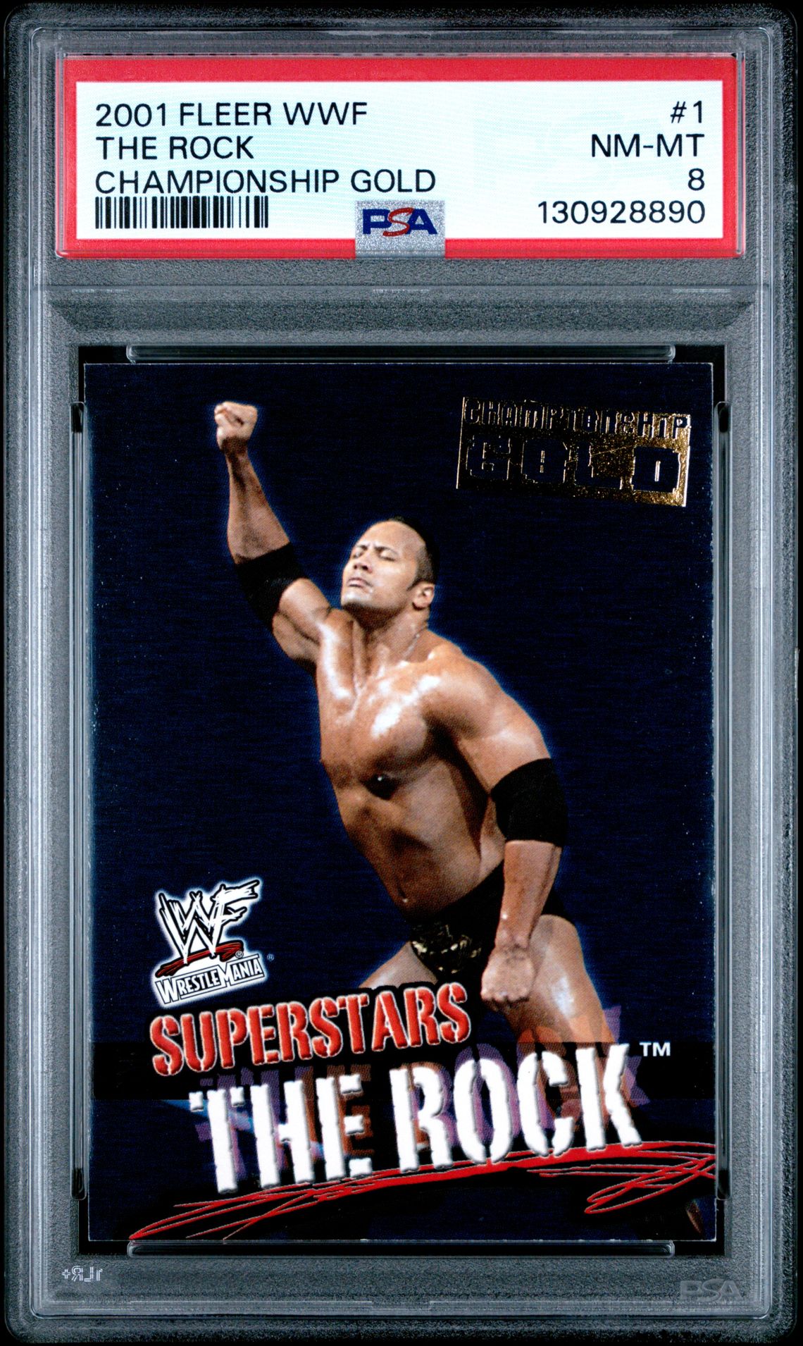 2001 Fleer Wwf The Rock #1 (Championship Gold) Nm-Mt 8 front