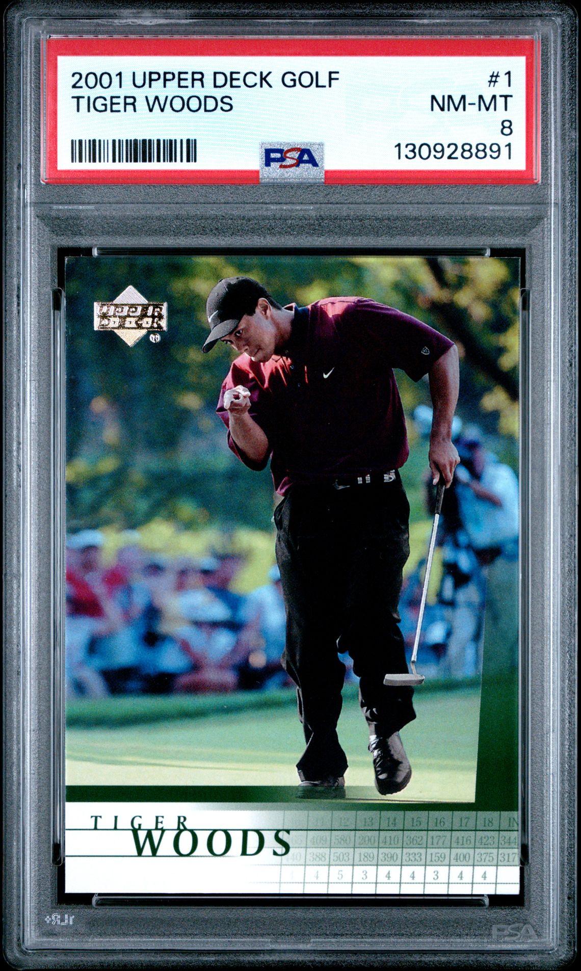 2001 Upper Deck Golf Tiger Woods #1 Nm-Mt 8 front