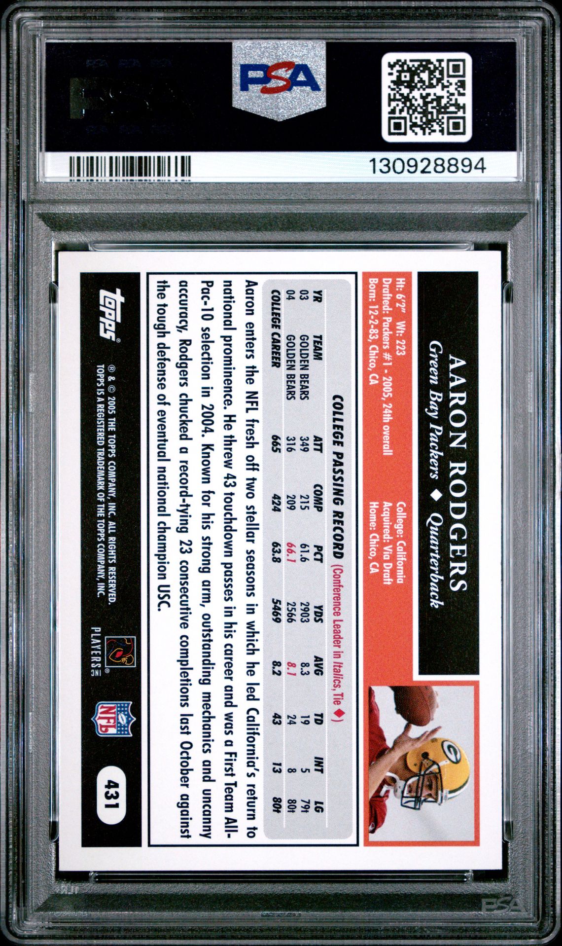 2005 Topps Aaron Rodgers #431 Nm-Mt 8 back